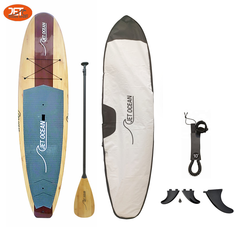 Jetocean (3) Handmade Wooden SUP Board 10'6 with Bag & Carbon Paddle-C