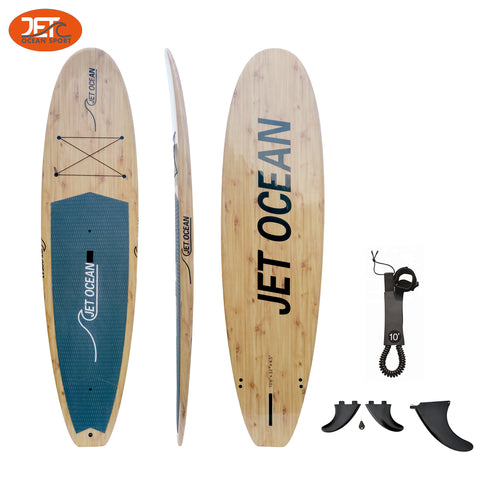 Jetocean Handmade Bamboo Veneer SUP Board 10'6 with Bag & Carbon Paddle-C