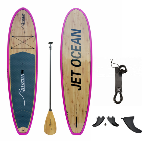 Jetocean (4) Handmade Wooden SUP Board 10'6 with Bag & Carbon Paddle-C