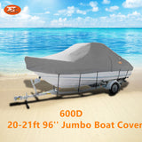 Heavy-Duty 600D 20-21ft (6.0-6.3m) 96’’ Trailerable Jumbo Boat Cover