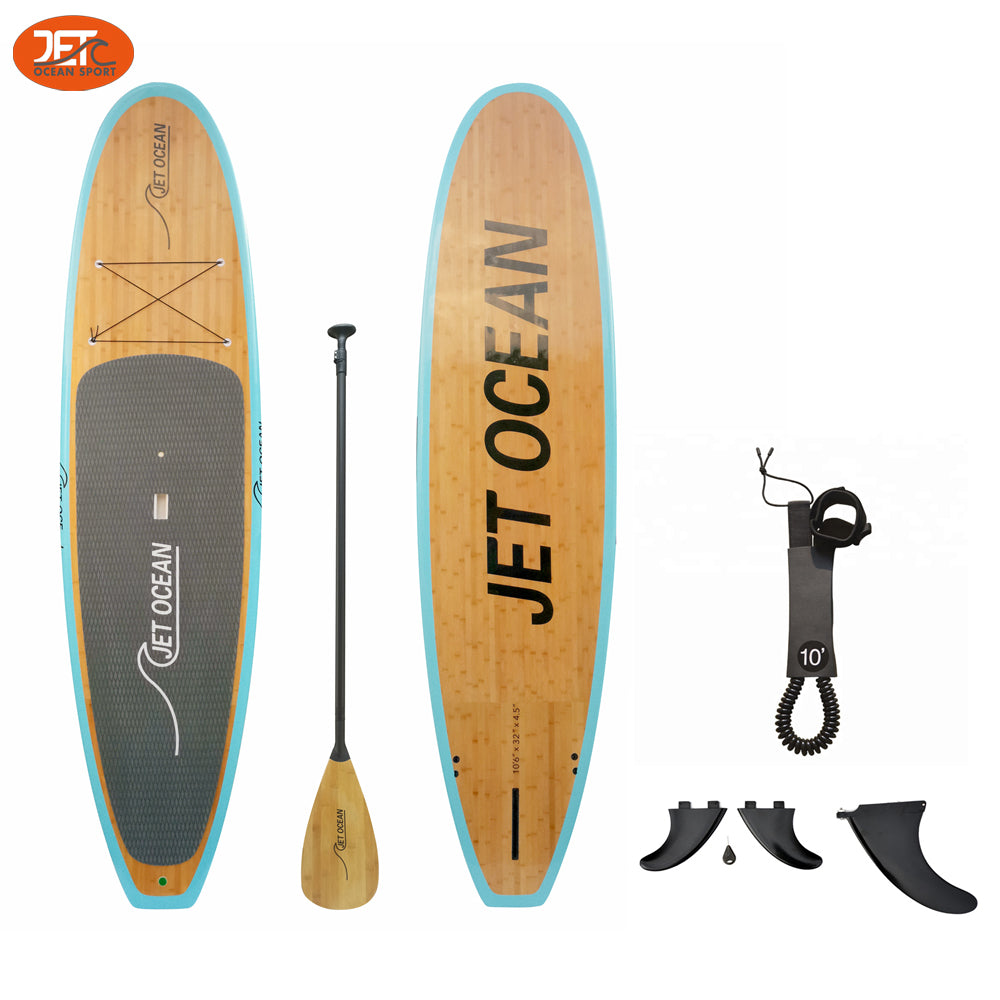 Jetocean Handmade Bamboo Veneer SUP Board 10'6 with Carbon Paddle-B