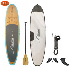 Jetocean Handmade Bamboo Veneer SUP Board 10'6 with Bag & Carbon Paddle-C